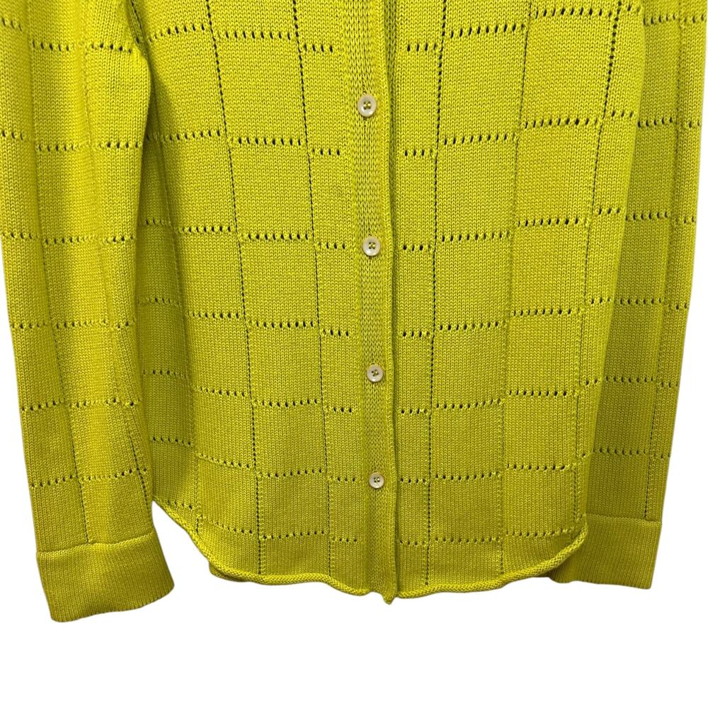 The Elder Statesman Grid Pointelle Cashmere Knit Shirt Chartreuse Yellow Medium - Picture 6 of 9